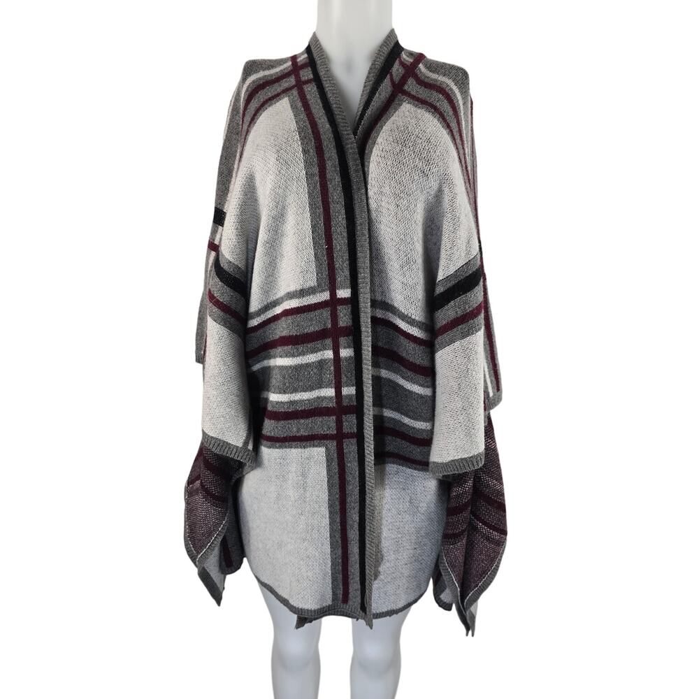 Skies Are Blue Anthropologie Gray Burgundy Winter Cardigan Women's OSFM